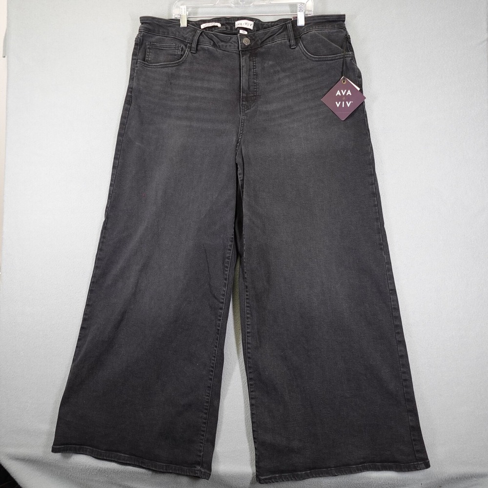Ava & Viv Jeans Womens 20 Black High Rise Wide Leg Denim Plus Size Casual